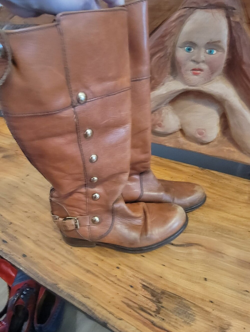 Steve Madden "Olster" Size 8.5 Cognac Leather Knee-High Riding Boot